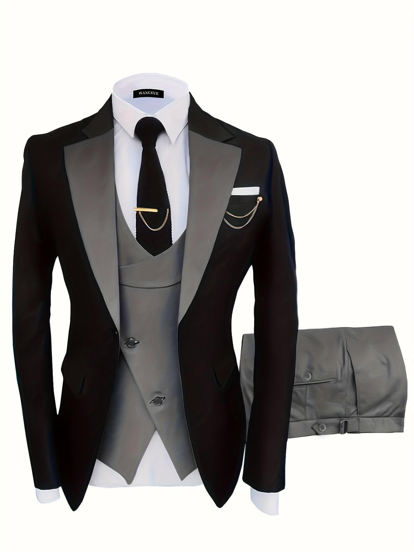 3 Pieces Formal Suit Set - Men's One Button Jacket & Vest & Pants - for Business, Dinner, Wedding & Party - Perfect Gift for Men XXXXL dark gray