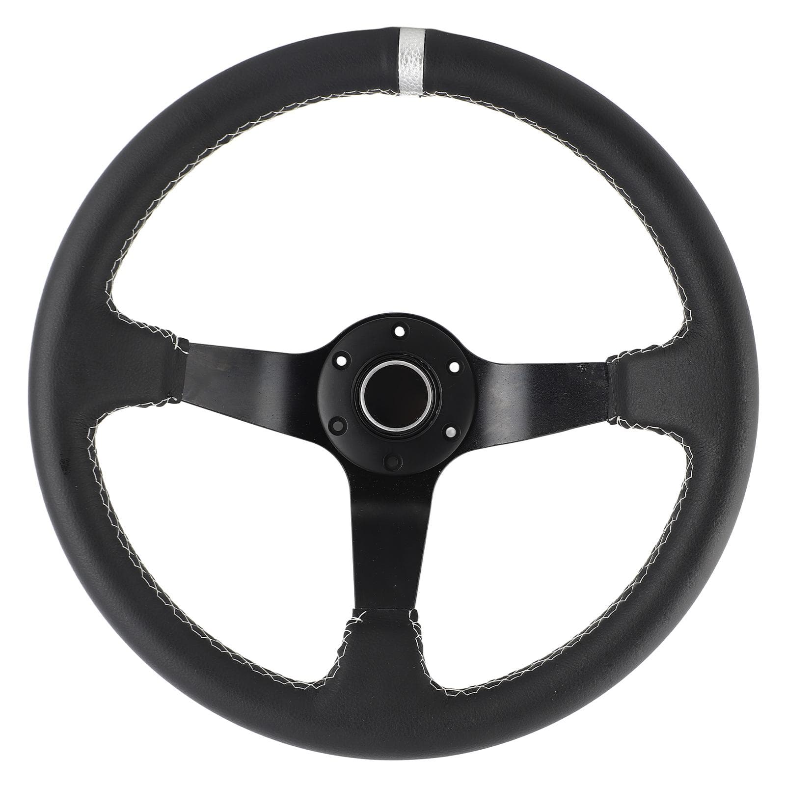 350mm14in 6 Bolts Deep Dish Black Leather Racing Steering Wheel W Horn
