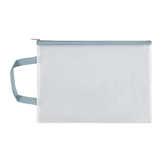 Mesh Zipper Pouch A4 Letter Size Clear Plastic File Bag Waterproof Zip blue