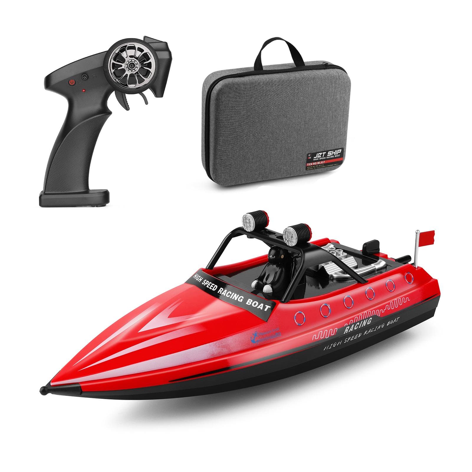 917 RC Boat 2.4GHz Remote Control Boats RC Jet Boat 16km/h RC Boat Toy Gift for Kids red