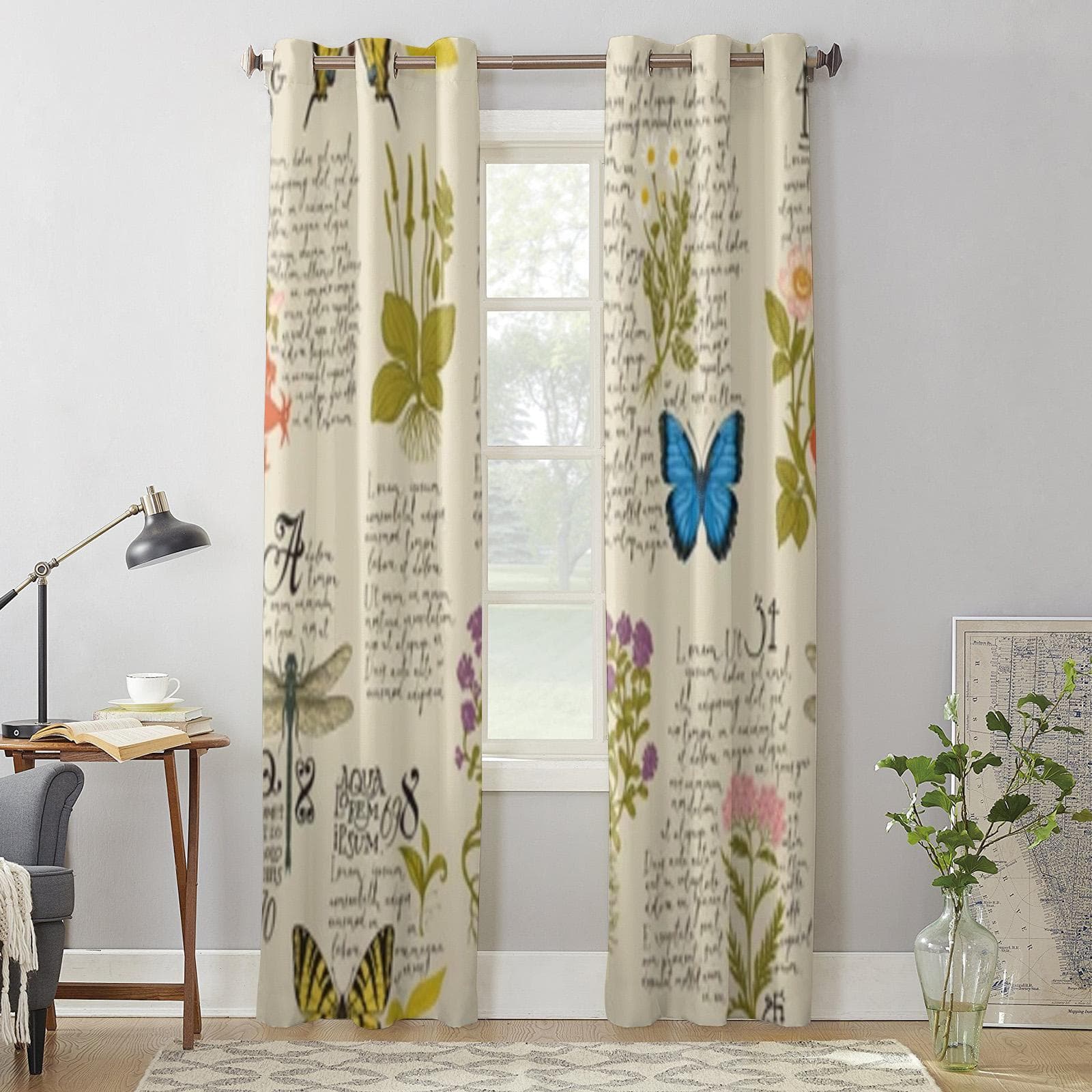 Medicinal Herbs And Insects Window Curtains For Living Room Kitchen Modern Curtains Home Decor Blinds Drapes 135W x 60H(cm) x1