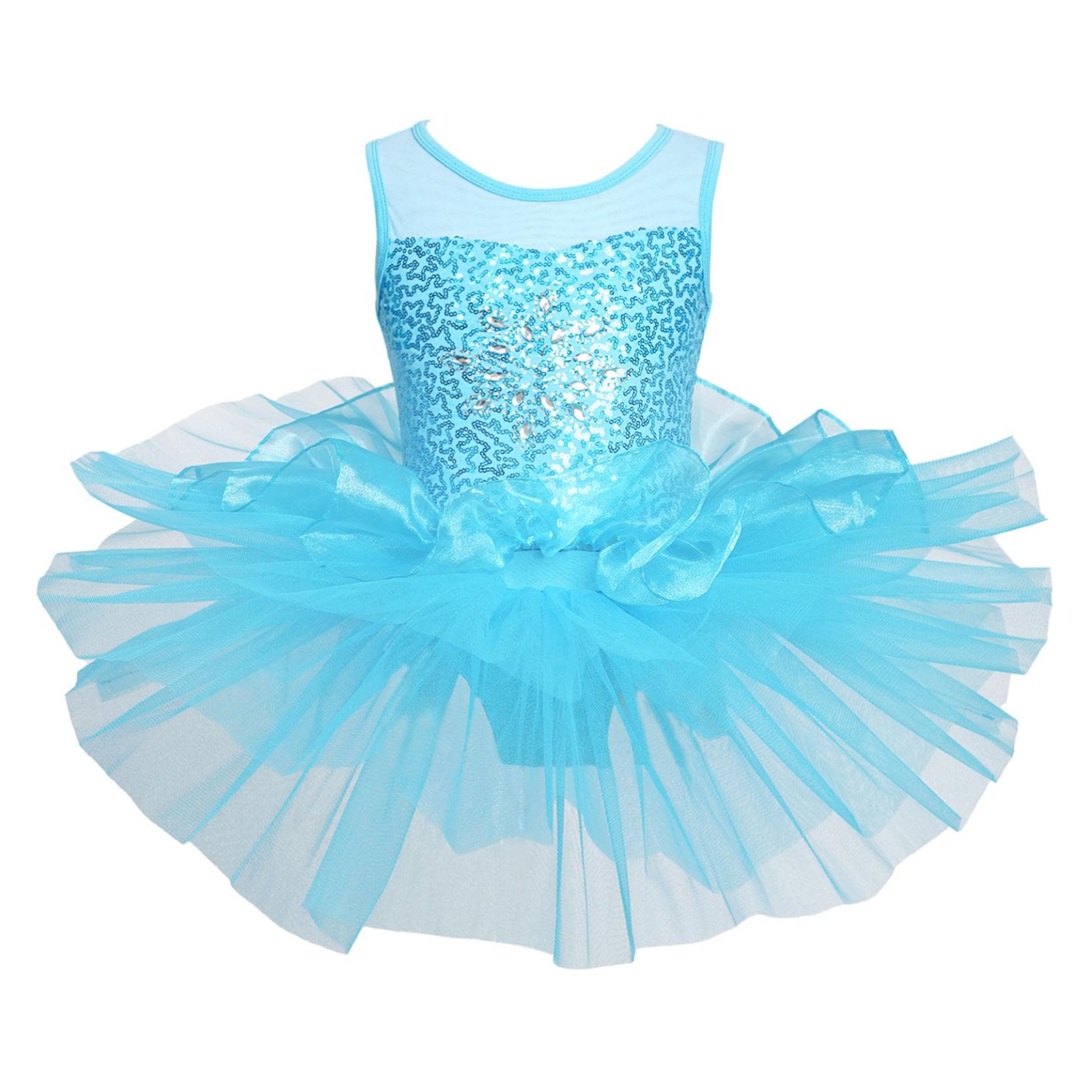Kids Girls Dance Dress Sleeveless Ballet Leotard Tutu Dress Mesh Splice Dress Gymnastic Leotards 5-6 Years blue