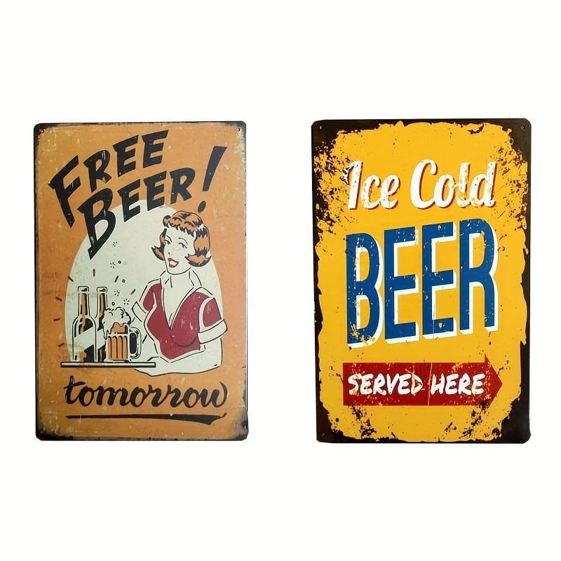 2pcs, Vintage Tin Painting , Vintage Tin Signs, Vintage Style, Indoor and Outdoor Home Bar Cafe Kitchen Restaurant Wall Decoration, 7.8*11.8in D
