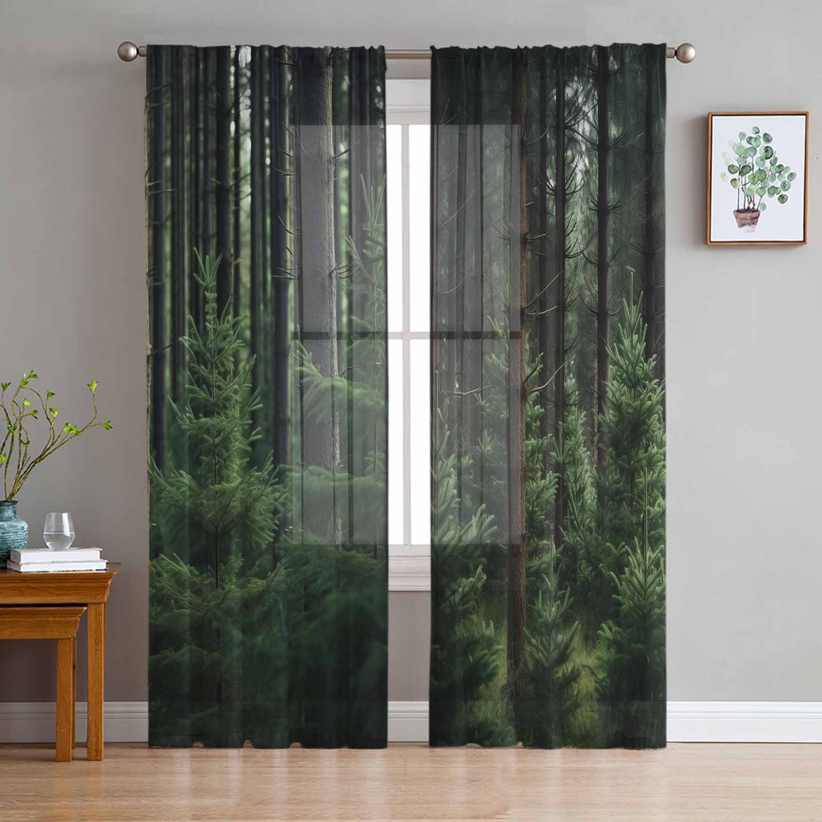 Wallpaper Forest Tree Autumn Tulle Window Curtains for Bedroom Luxury Home Decor Drapes in Living Room Chiffon Panels 135W x 244H(cm)