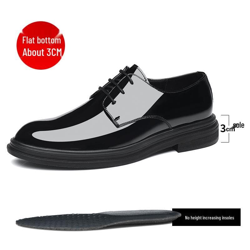 Men's Patent Leather 8CM Height-Boost Business Shoes, Lace-Up, Pointed Toe, Formal/Casual, 6CM Lift, Single Piece. 43