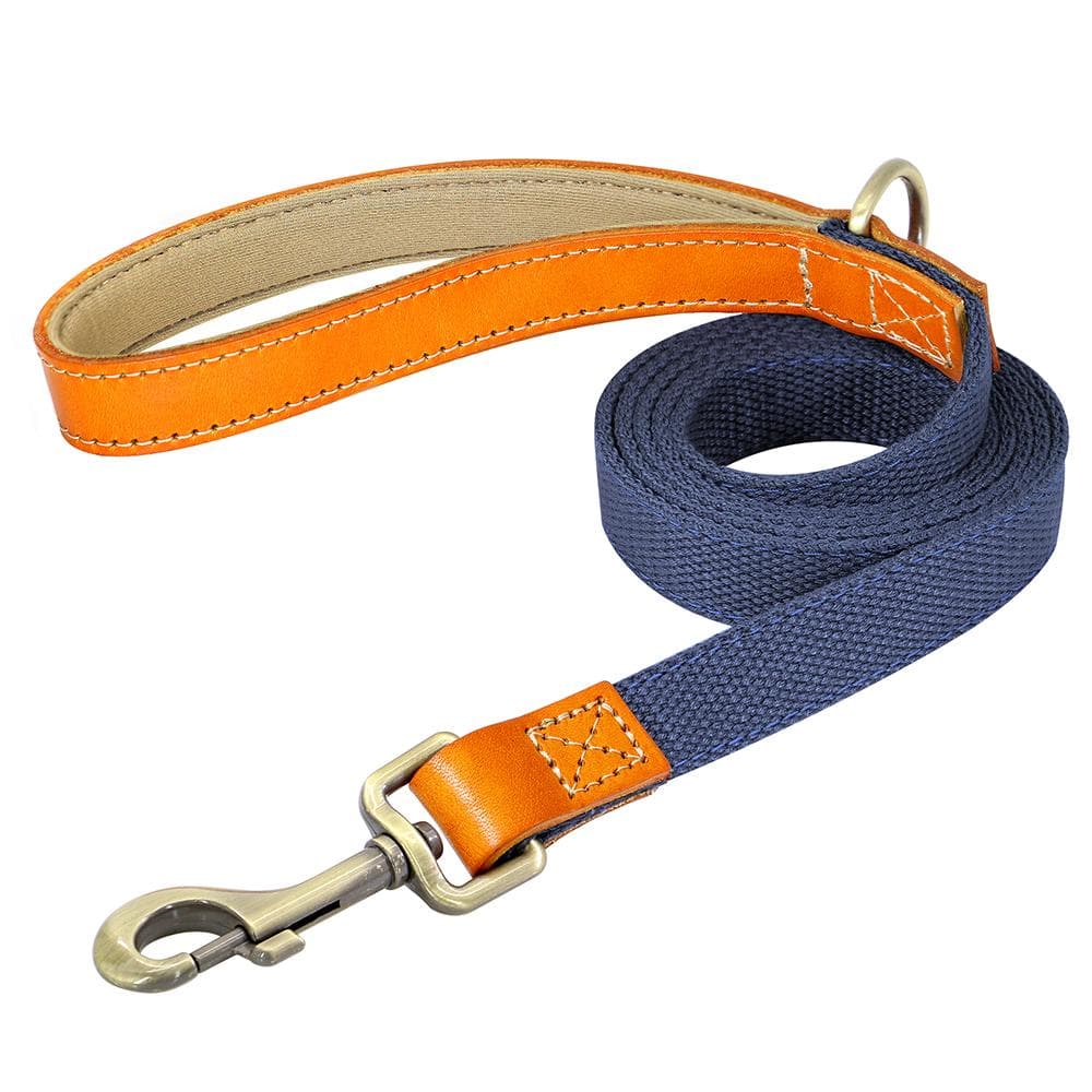 150cm Dog Walking Leash Durable Nylon Pet Dogs Lead Rope With PU Leather Handle For Small Medium Large Dogs French Bulldog 150cm dark blue