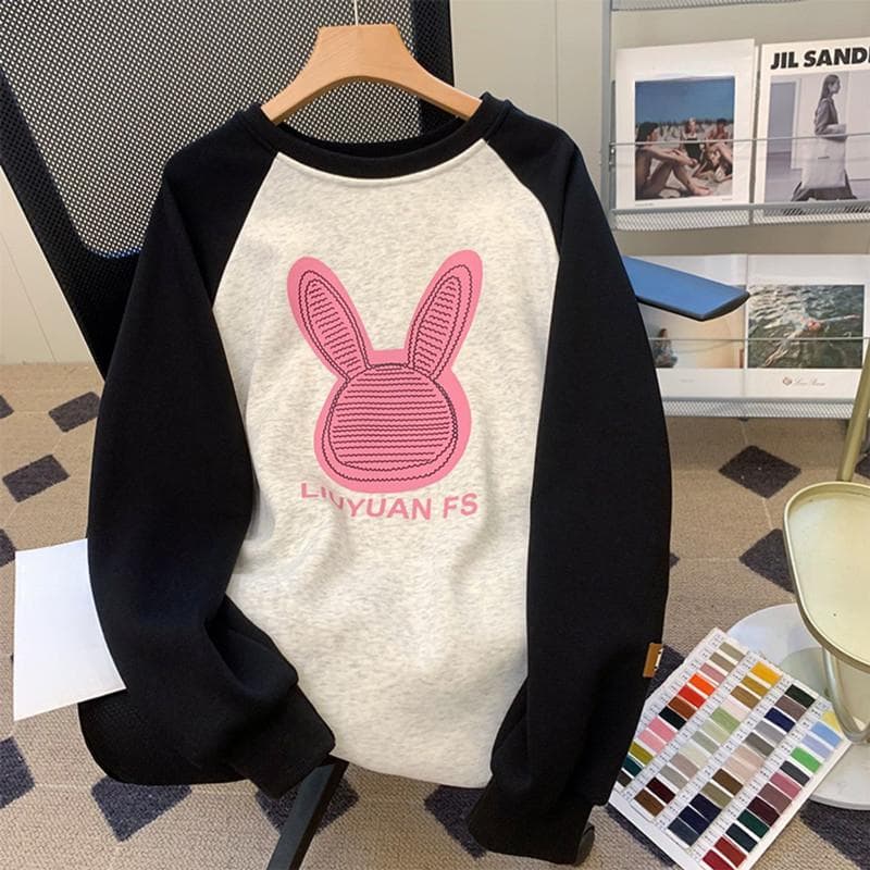 Round Neck Sweatshirt for Women In Spring and Autumn Design Niche American Retro Temperament Style Super Good-looking Long-sleeved Top XXL