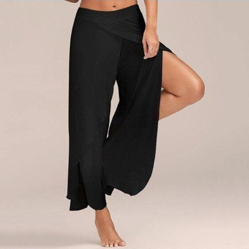 Casual Wide Leg Pants Female Loose Fitness Dance Split Summer Yoga Trousers Women Elastic Waist Workout Solid Clothing 21923 5XL black