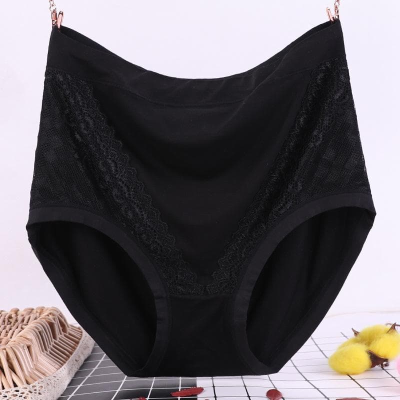 Plus Size Ladies Underwear Panties Solid Color Soft Breathable Underpants Middle Aged Briefs XXL black