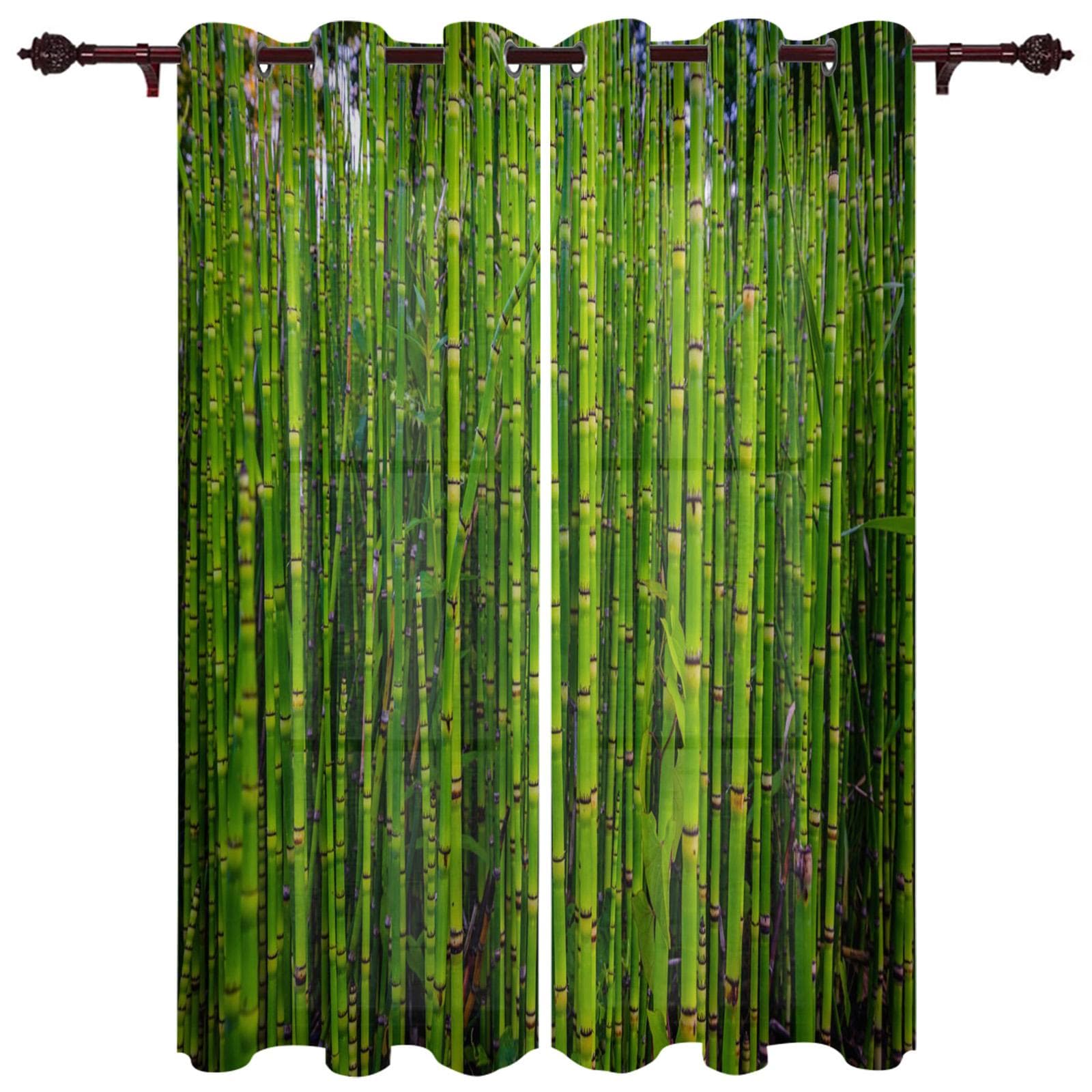 Green Bamboo Window Curtain for Bedroom Home Decor Living Room Backdrop Curtain Kitchen Curtain 100W x 160H(cm) x2