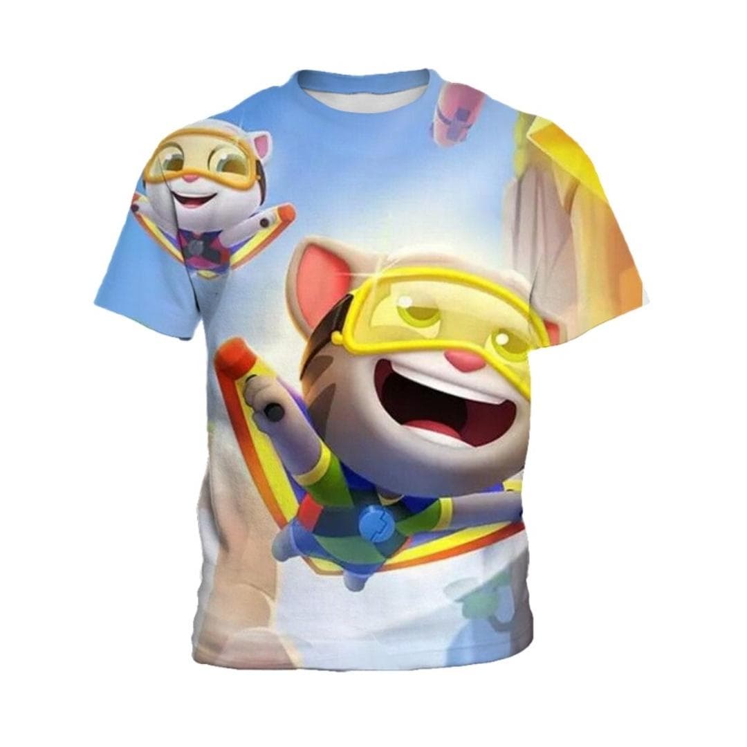 My Talking Tom Children's 3D Printed Short sleeved T-shirt, Boys' Fashion Clothing, Daily Casual Comfortable Top 120