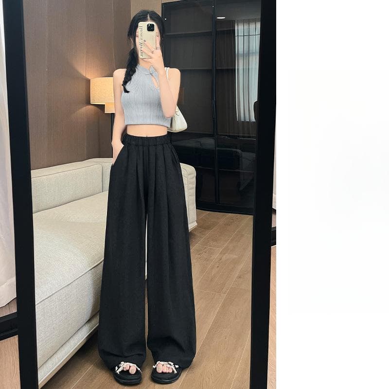 White Pants Women's Summer New Small High-waisted Wide-leg Pants XL