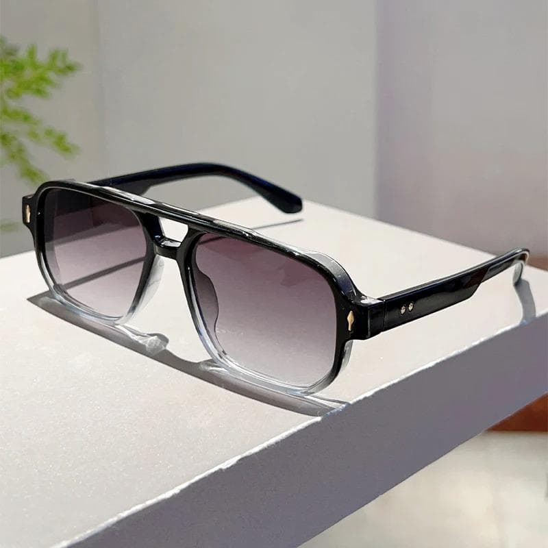 Vintage Double Bridges Square Sunglasses Green Ocean Lens UV400 Eyewear Men Women Fashion Rivets Sun Glasses