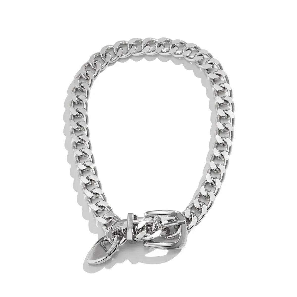 Exaggerated Metal Belt Choker Necklace For Women Punk Thick Chunky Clavicle Chains Neck Jewelry Gift silver
