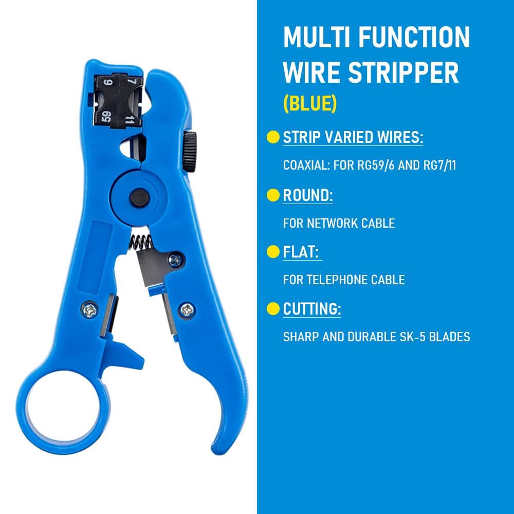 Multi-functional Electric Wire Stripping Knife Pliers Tools Coaxial Cable Wire Pliers Cutter Striper For UTP/STP blue