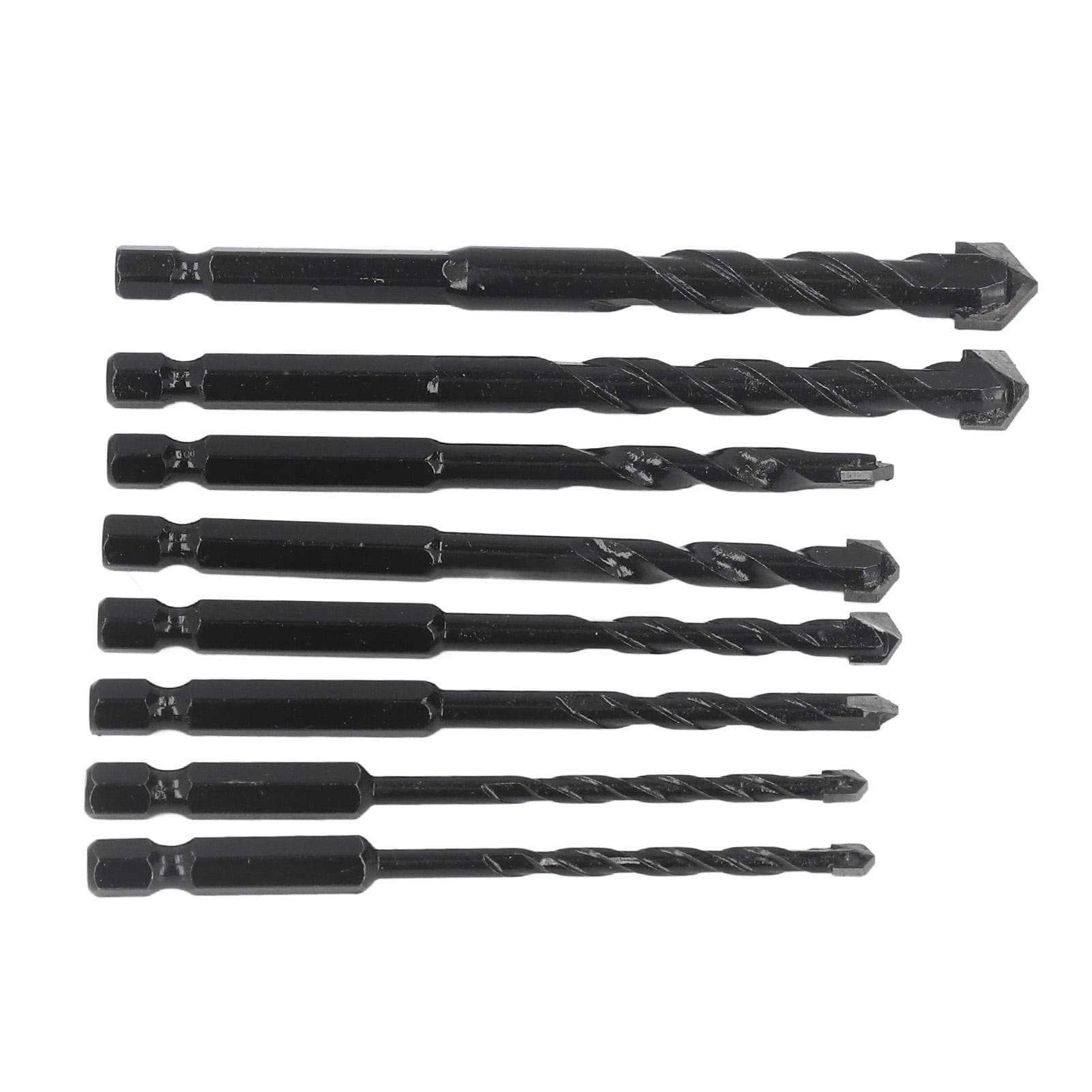 8Pcs Masonry Drill Bit Cemented Carbide 6.35mm Hex Shank Black Set Kit for Tile Concrete