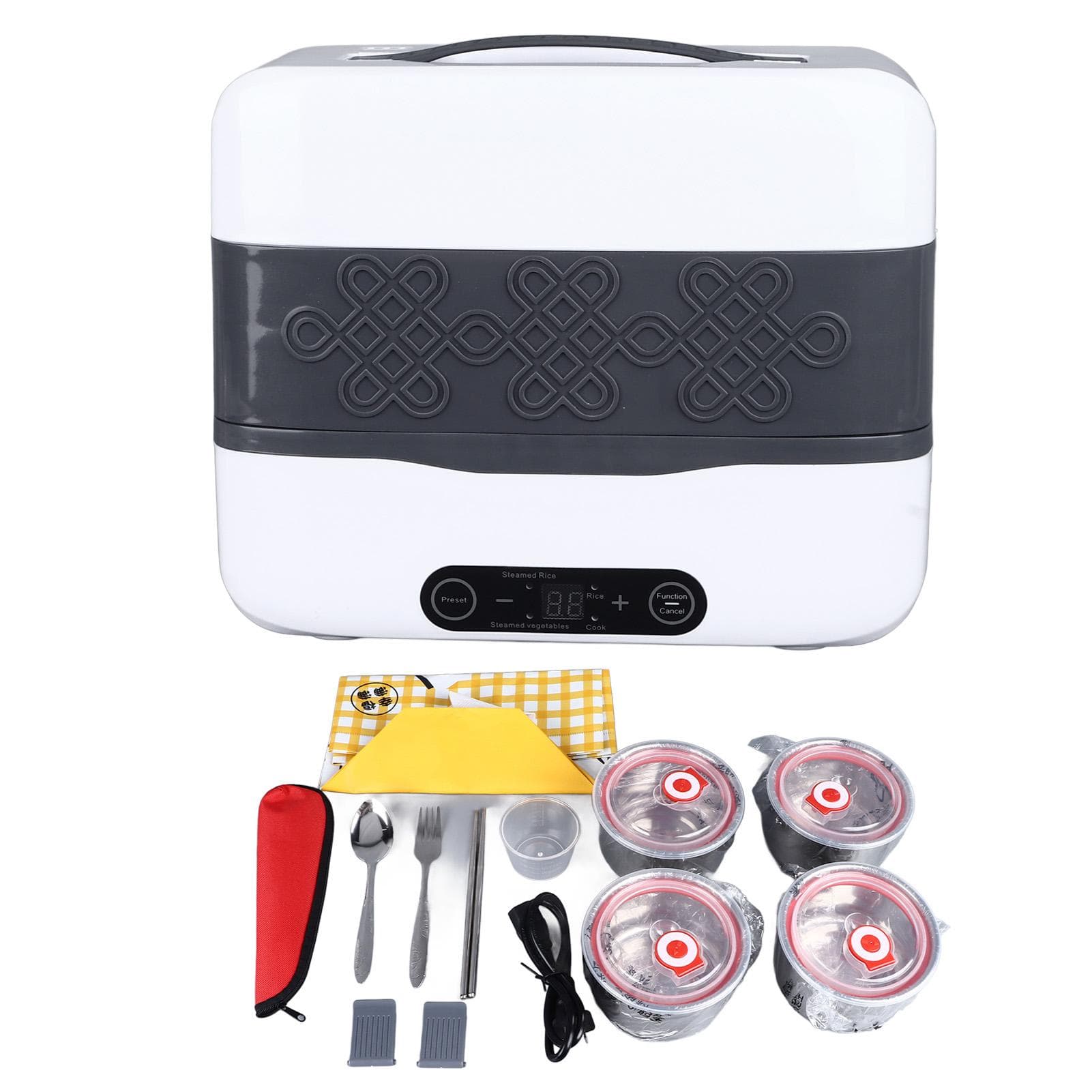 Electric Lunch Box with 4 Inner Pots Double Layer 2L 304 Stainless Steel Food Heating Box Portable L