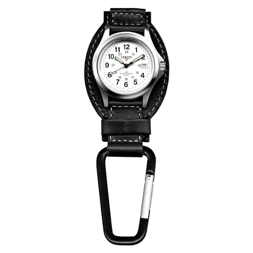 Dakota Pocket Watch with Carabiner, Leather, Waterproof, Lightweight, Dress Watch for Outdoor Activities, Camping, Mountaineering, and Travel