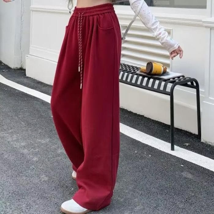 Lazy Style Gray Casual Pants for Autumn Sweatpants for Women High Waist Straight Trousers Wide-leg Pants Trousers Draped Floor 2XL