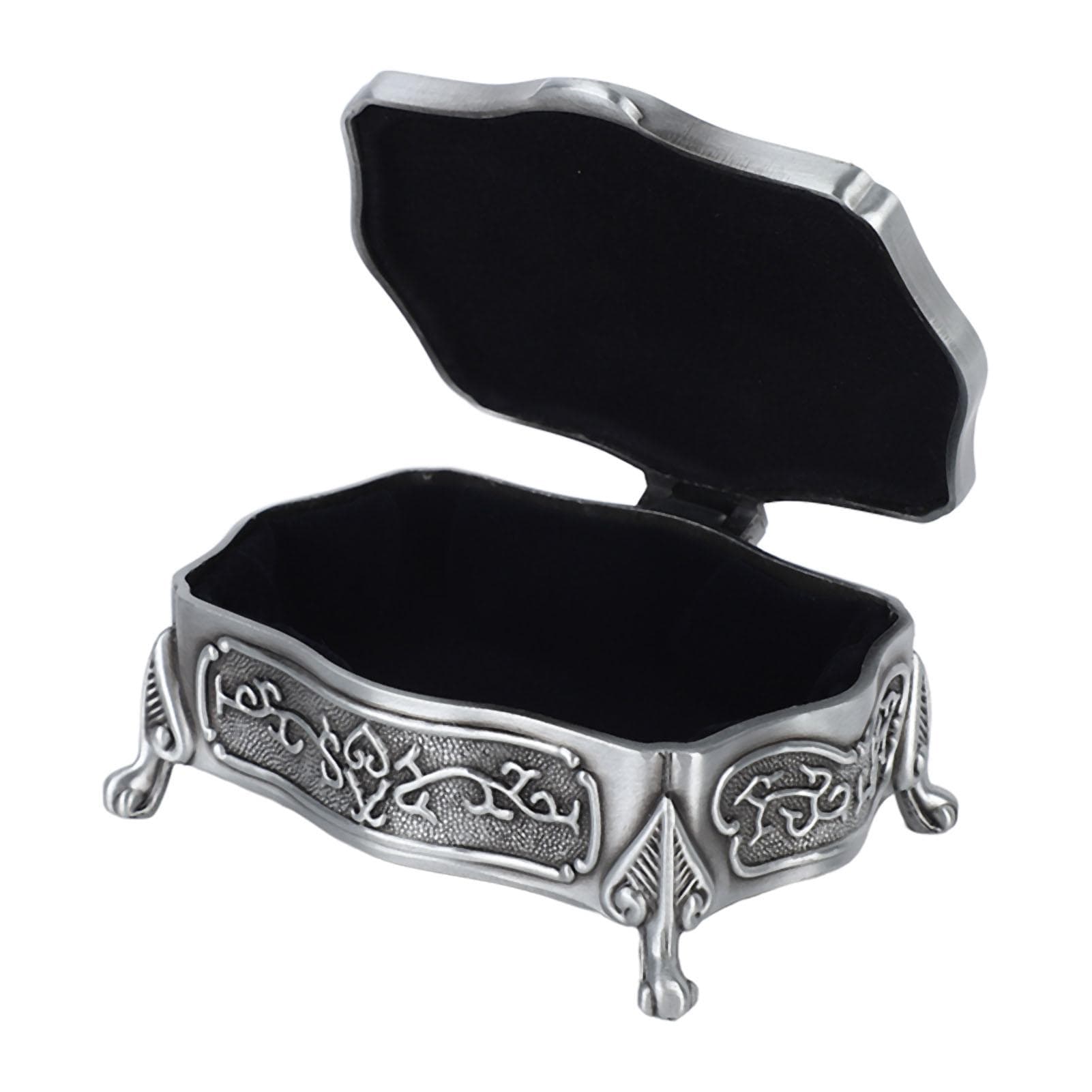 Metal Jewelry Box Engraving Pattern Exquisite Vintage Trinket Box with Soft Velvet Inner for Rings