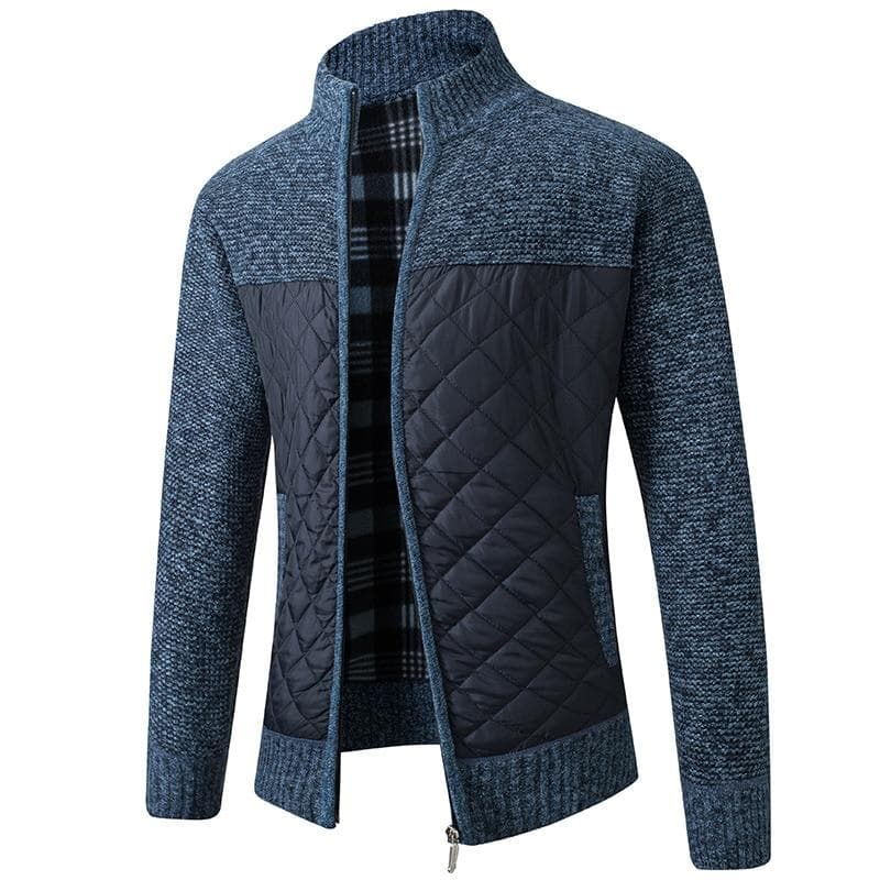 Autumn Winter New Men's Jacket Slim Fit Stand Collar Zipper Jacket Men Solid Thick Warm Jacket Men Sweater M blue