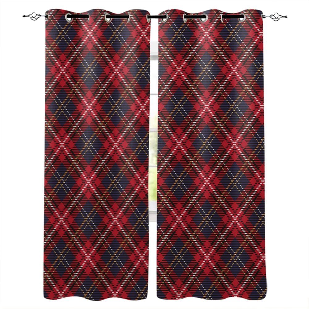 British Style Blue Orange Check Window Curtains Curtains for Living Room Decorative Items Living Room 135W x 215H(cm)