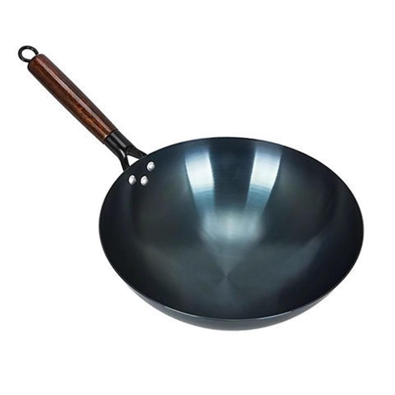 Wok Stir Fry Pan Iron Traditional Chinese Round Bottom Uncoated Single Handle Nonstick Wok for Home 36cm