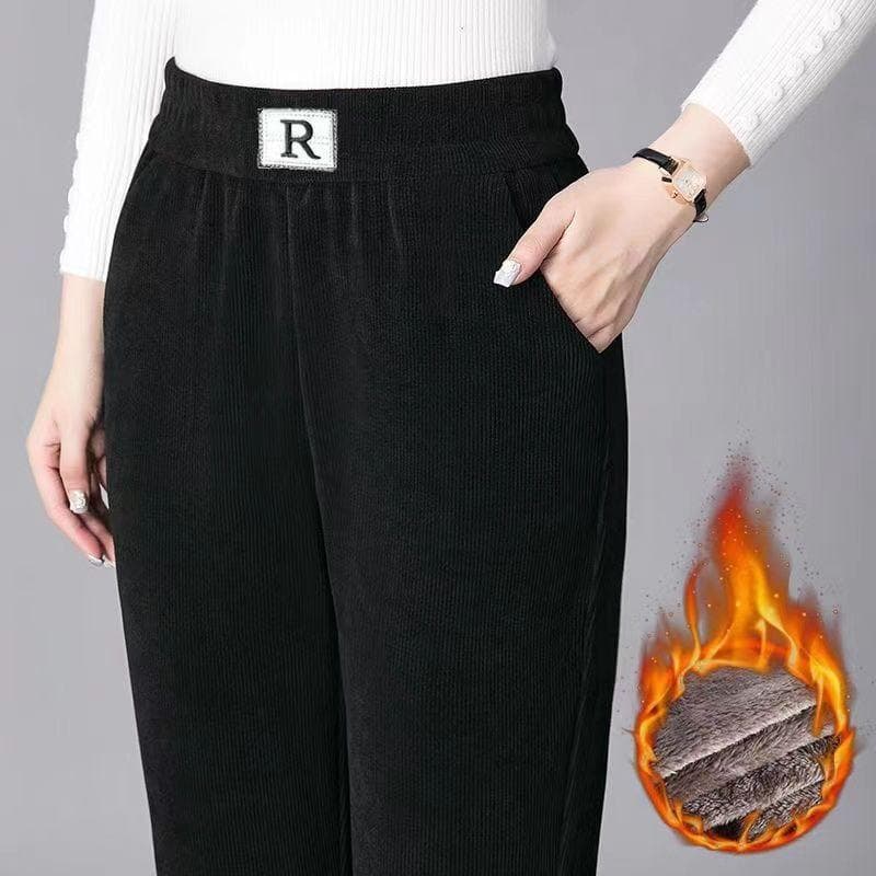 Women's Winter Lamb Fleece High Waist Loose Large Size Mom Harlan Pants Straight Casual Pants M