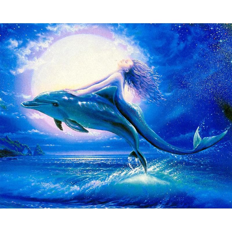 5D Diamond Painting Daimond Painting Mermaid and Dolphins Rhinestone Embroidery Painting 20X30CM