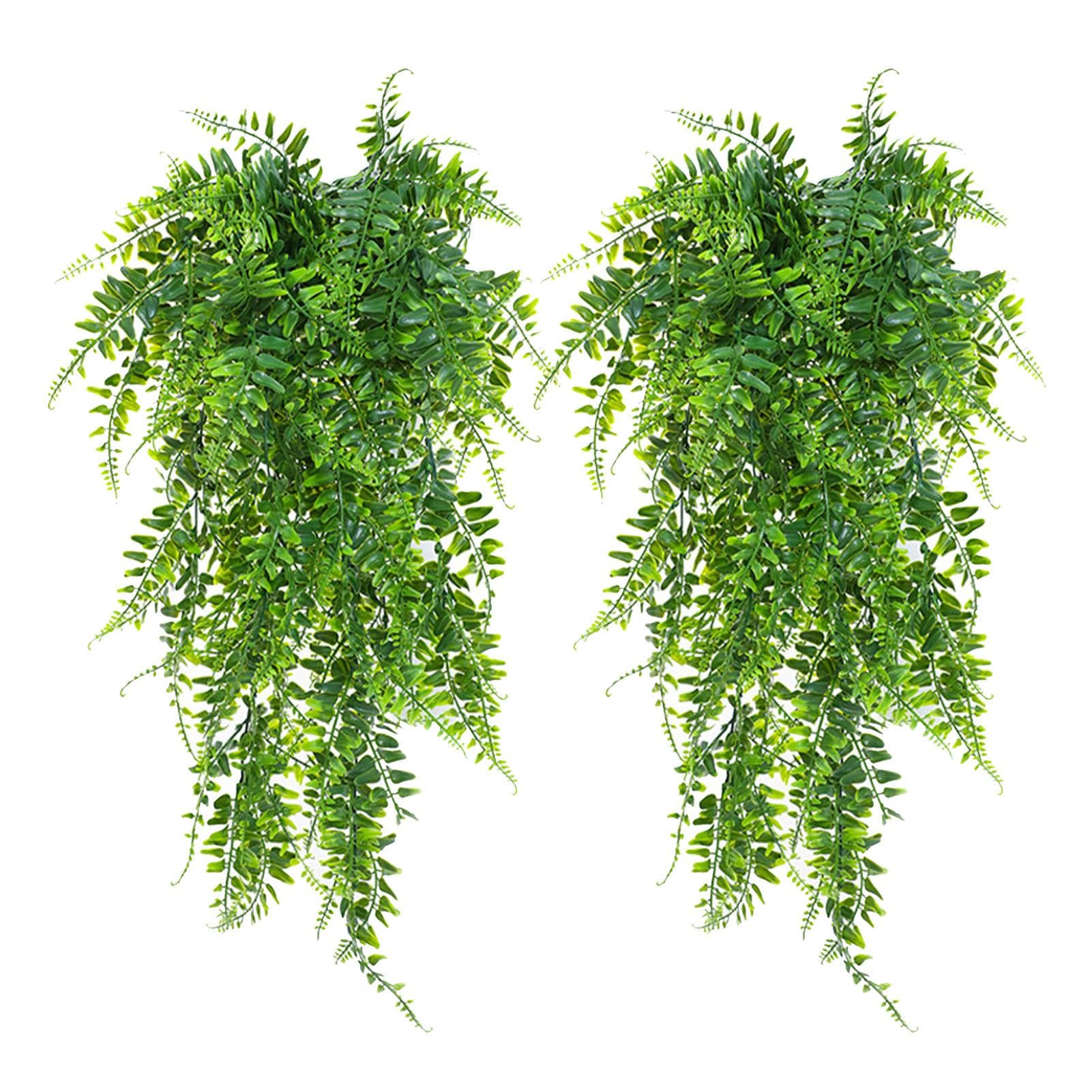 2pcs Artificial Hanging Plants Fern Plastic Green Fake Wall Hanging Ferns Plants for Garden Wedding