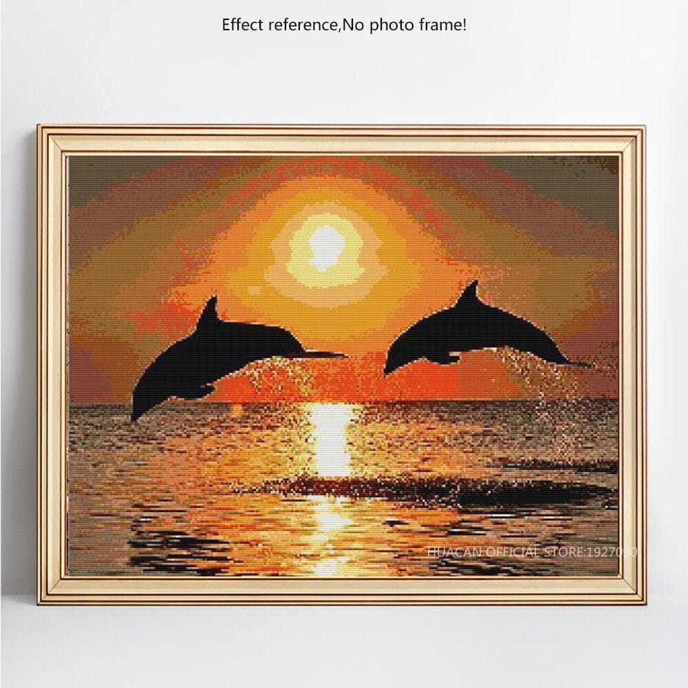 Diamond Painting Animal Two Whale Rhinestone Mosaic Diamond Embroidery 20X30CM