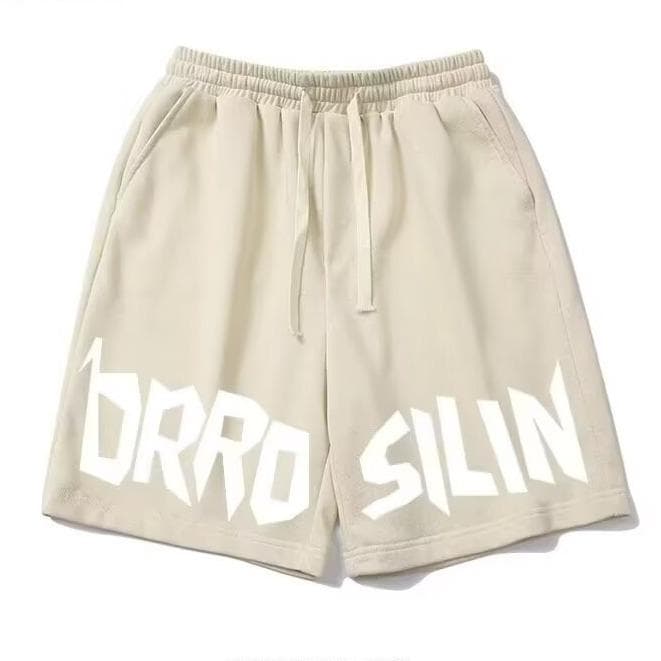 Letter Drawstring Basketball Shorts Men's Summer New Versatile Loose Casual Straight Five-point Pants 8XL apricot