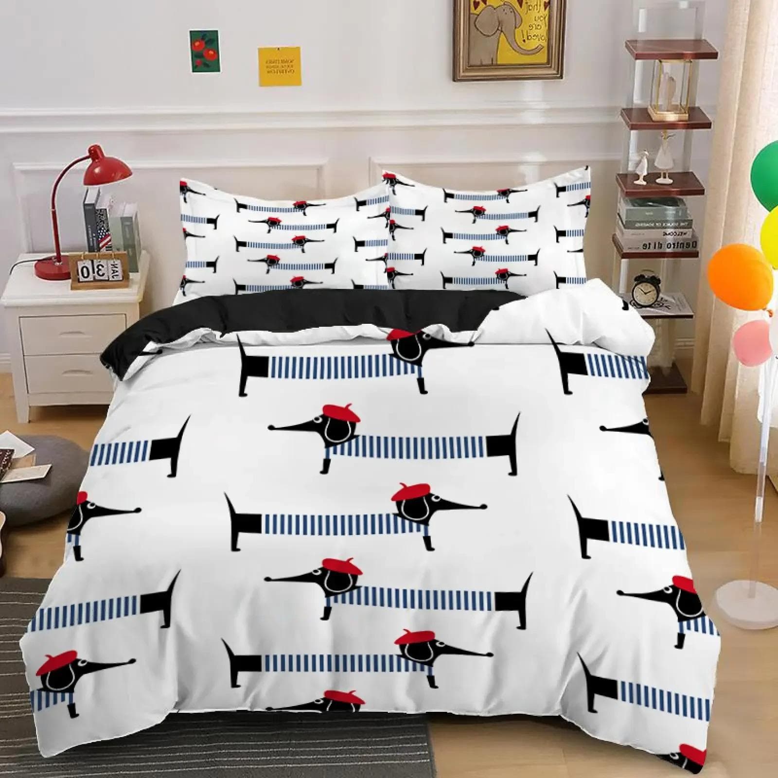 Dachshund Duvet Cover Set Cartoon Style Dachshunds King Size Bedding Set for Dog Lovers Kids Teens 23pcs Twin Comforter Cover US Twin 172x218cm