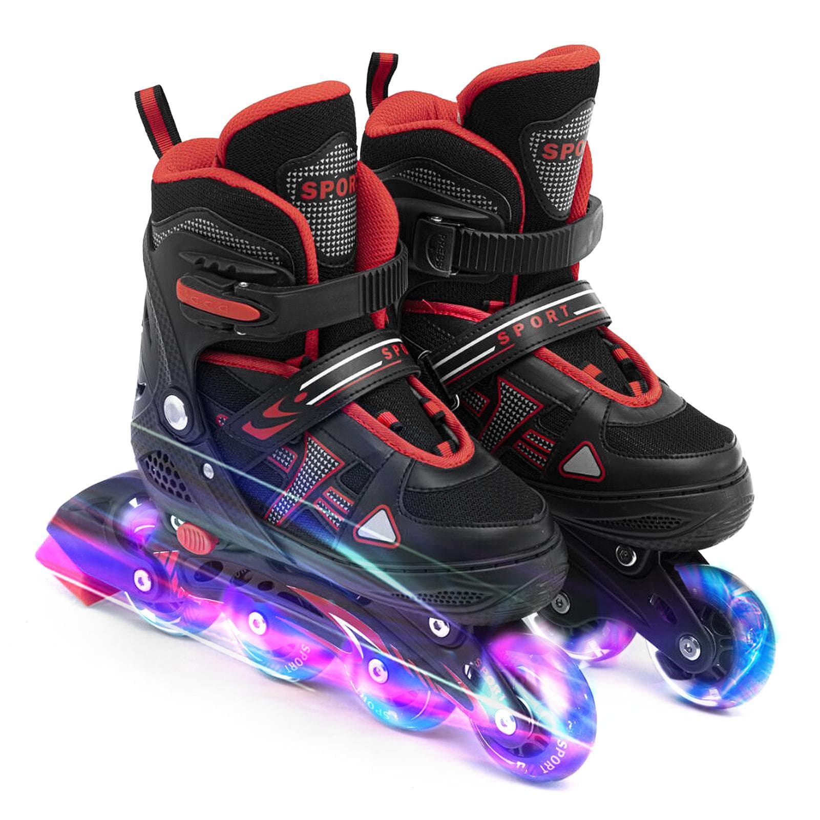 Adjustable Illuminating Inline Skates with Light Up Wheels for Kids and Youth Girls Boys Inline L 39-42 red