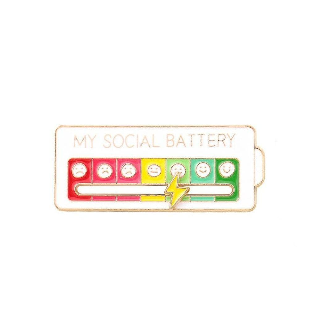 Creative Brooch Pin Electroplating Geometric Portable Clothing Accessories My Social Battery Brooch Pins white