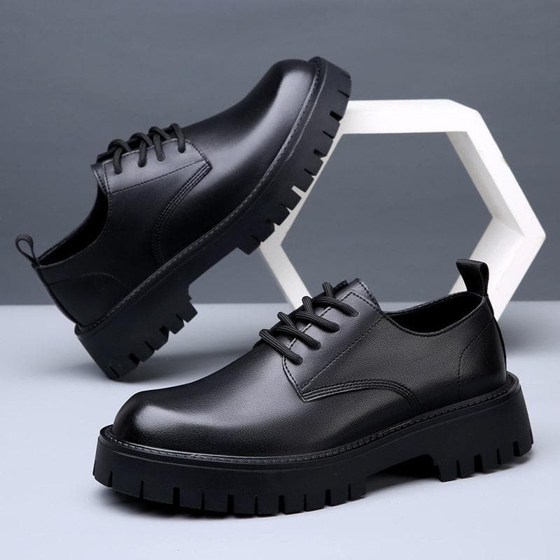 2024 Fashion Genuine Leather Shoes Men Brand Footwear Thick Sole Non-slip Cow Leather Mens Casual Shoes DX018 44 black