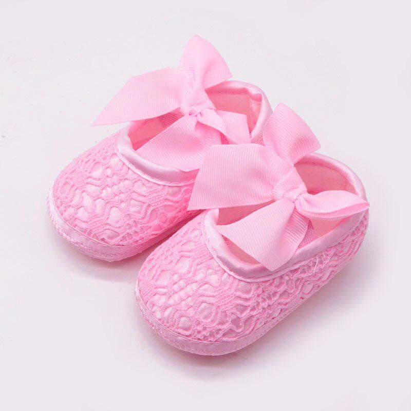 Summer Hollow Newborn Baby Shoes Cute Bows Infant Girl Shoes First Walkers Non-Slip Booties Shoes 7-12M pink