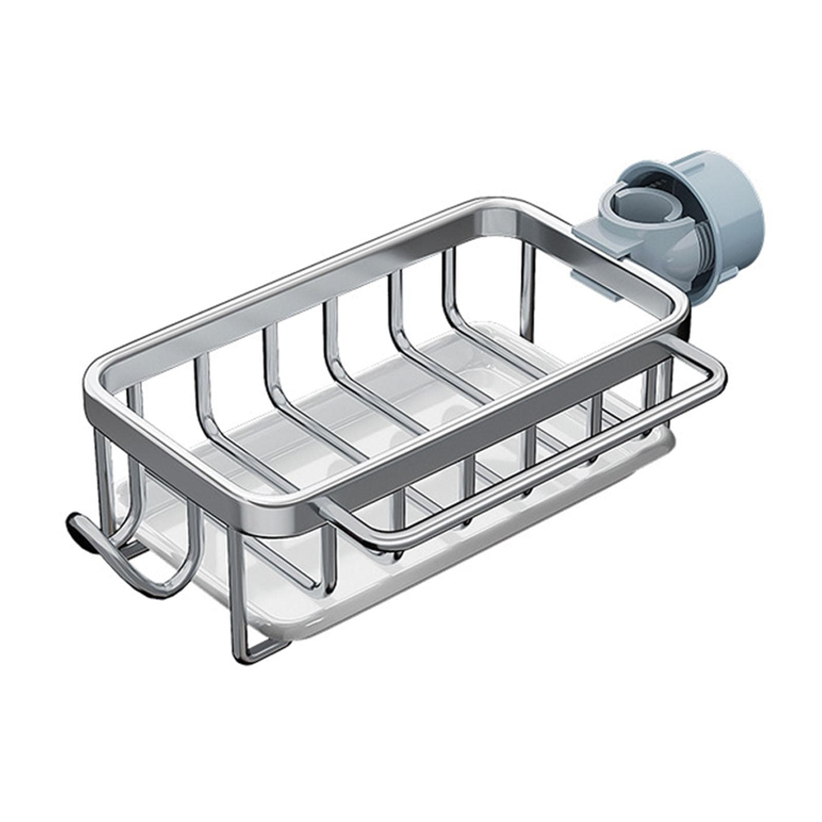Kitchen Faucet Organizer Multifunctional Rustproof Sponge Dish Soap Brush Sink Caddy Holder with silver