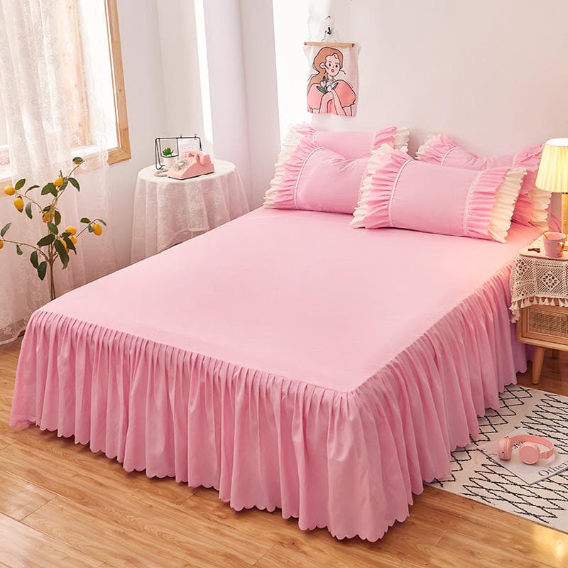 1pc Plain Dyed Bed Skirt with Elastic Green Solid Color Single/Queen/King Size Bed Sheet Ruffles(Pillowcase need order) 1 pc skirt 120x200cm