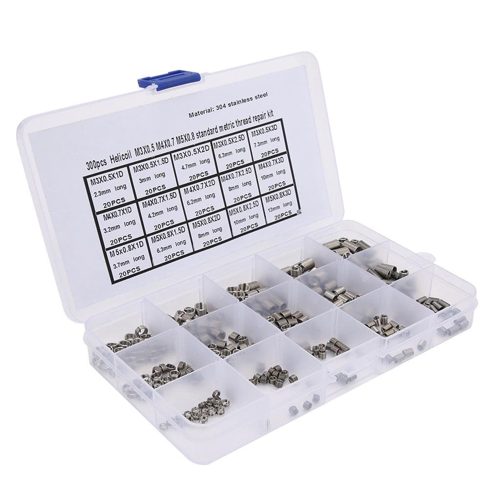 300Pcs Threaded Insert Stainless Steel Thread Repairing Tool M3x0.5 M4x0.7 M5x0.8