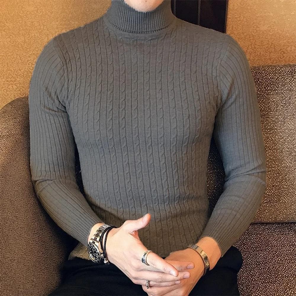 Autumn Winter Turtleneck Pullovers Warm Solid Color Men's Sweater Slim Pullover men Knitted sweater Bottoming Shirt Asia XL coffee