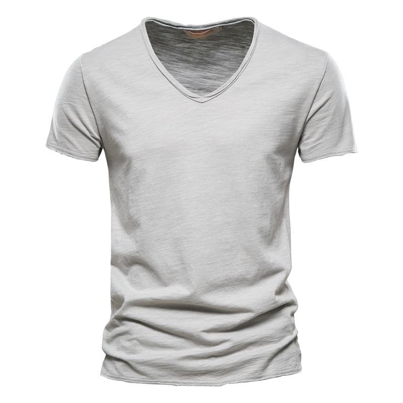 AIOPESON Summer 100% Cotton Elasticity T Shirt Men Casual Soft Fitness Shirt Men T Shirt Tops Tee Shirts V-Neck Short Sleeve Tshirt Men XL grey