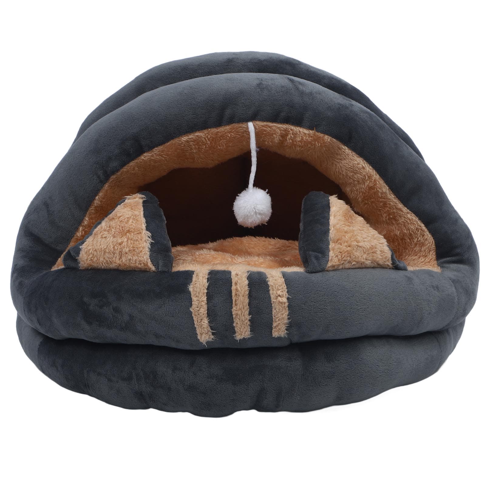 Cat Cave Semi Enclosed Cozy Pet Bed Cartoon Washable Animal House for Autumn and Winter Gray L S(for 2-4kg)