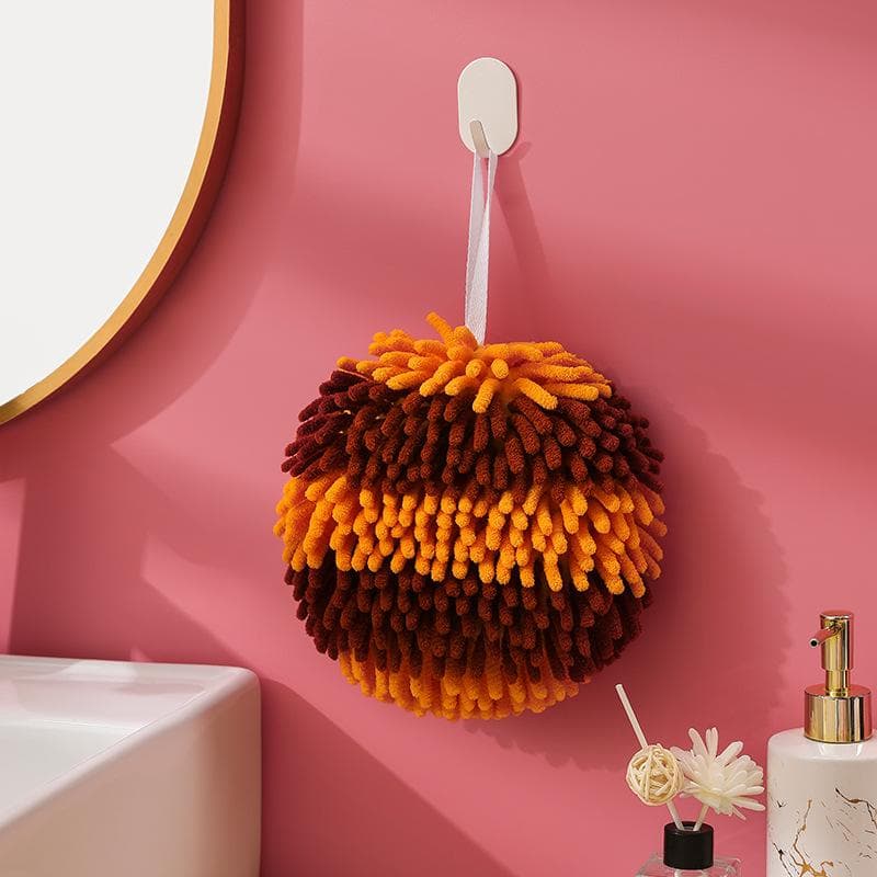 Colorful Chenille Hand Ball Microfiber Hanging Hand Towel Household Kitchen Hand Towel for Kitchen Bathroom brown