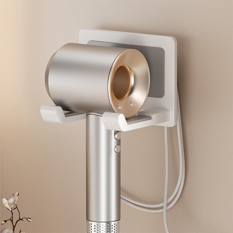 Aluminum Hair Dryer Holder Wall Mounted Self Adhesive No Drill Hairdryer Rack for Dyson Punch Free Bathroom Storage Organizer white