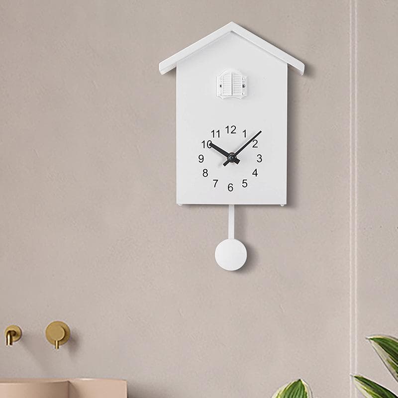 Modern Cuckoo Clock Bird Hanging Watch Decoration Alarm Clocks Wall Clock for Kids Bedroom Kitchen Office Home Decor white