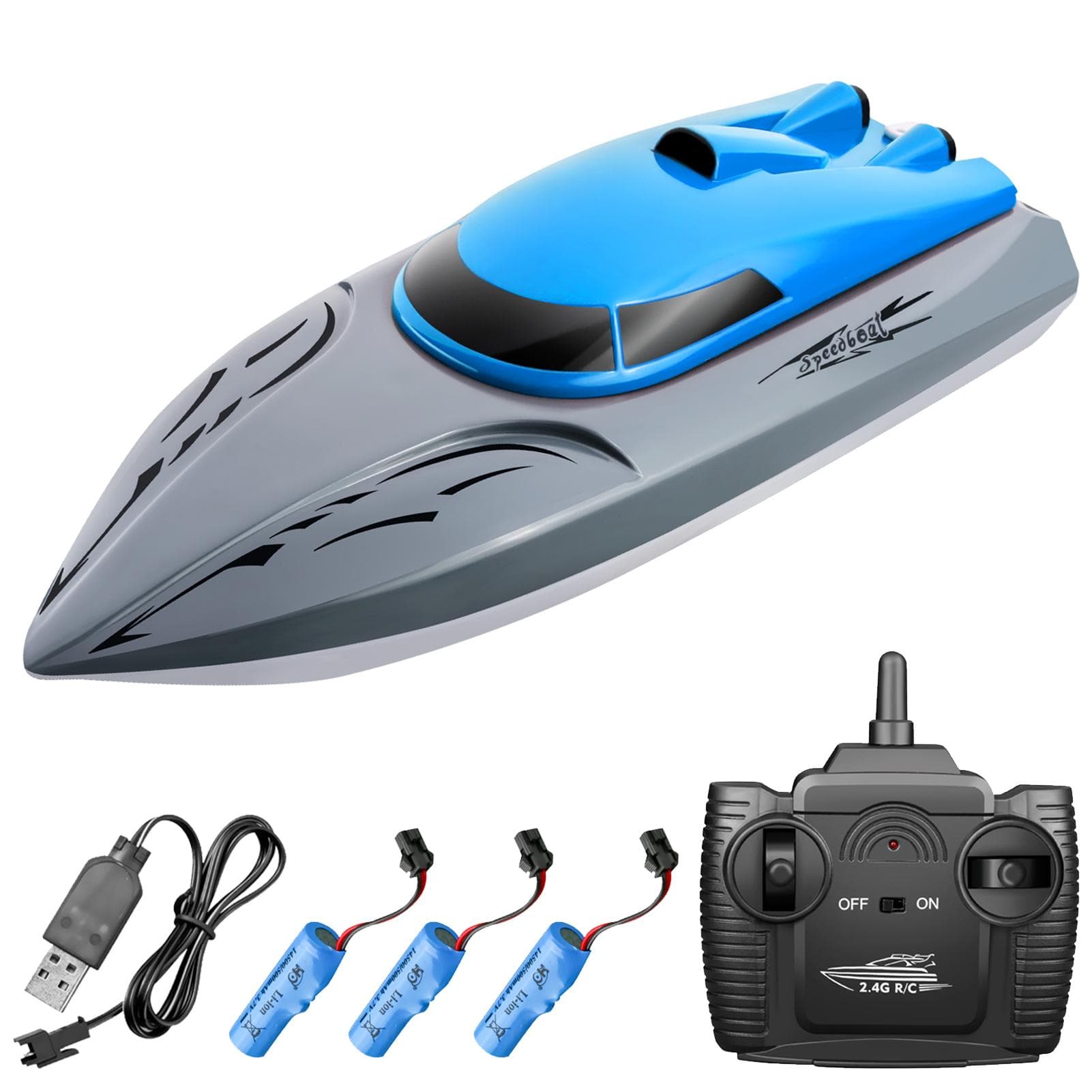 806 2.4G RC Boat Remote Control Boat 20KM/h Waterproof Toy High Speed RC Boat Racing Boat Gift for blue 3 batteries blue