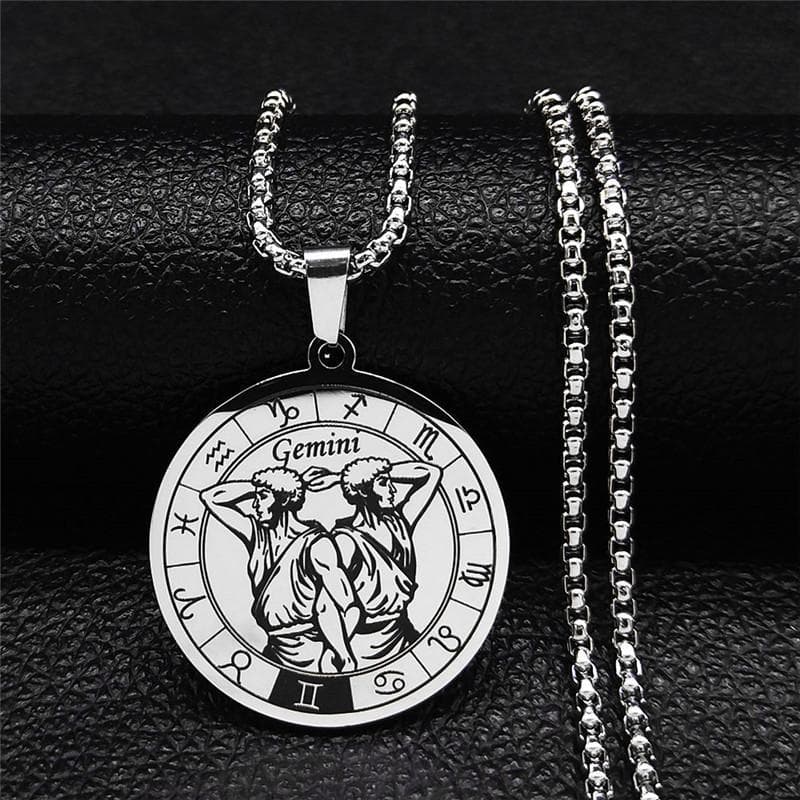 12 Constellation Stainless Steel Chain Necklace Women/Men Silver Necklace Jewelry