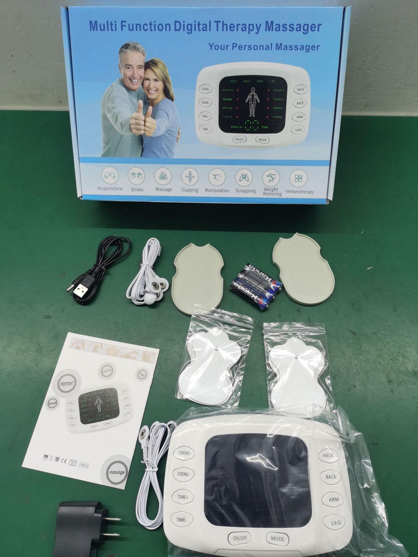 Dual Output Meridian Massager, Multi-functional Color Screen Meridian Massager, Electronic Pulse Color Screen Physiotherapy Instrument English