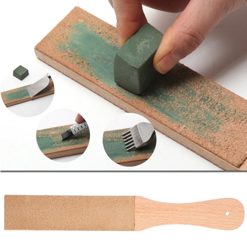 Leather Sharpening Strop Wood Handle Double Sided Home Sharpening Tool 28 x 4 x 15.5cm